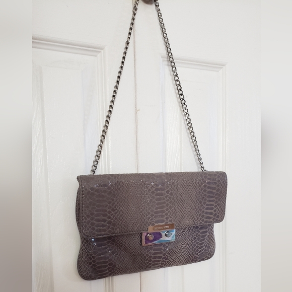 Michael Kors Sloan Angora Snake Emboss Leather Clutch Chain Strap Shoulder Bag - Picture 2 of 8
